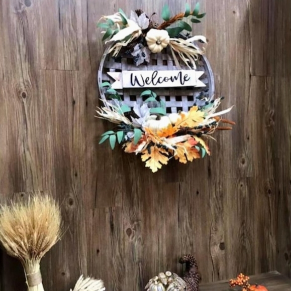 Holiday Living Tobacco Basket Welcome Basket, Pumpkin &  Pinecone Wreath - Picture 8 of 9